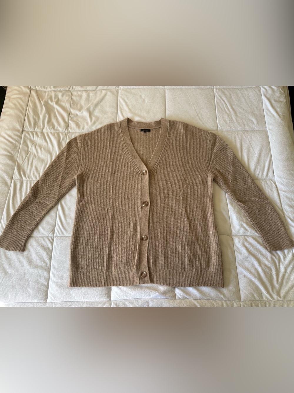 Quince Mongolian Cashmere Oversized Boyfriend Cardigan Sweater Oatmeal size L - Picture 10 of 16